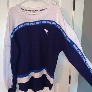 Navy and White PINK Crewneck